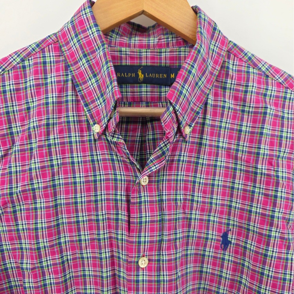Ralph Lauren Mens Medium Pink Plaid Button Down Shirt Long Sleeve Cotton - Picture 5 of 9